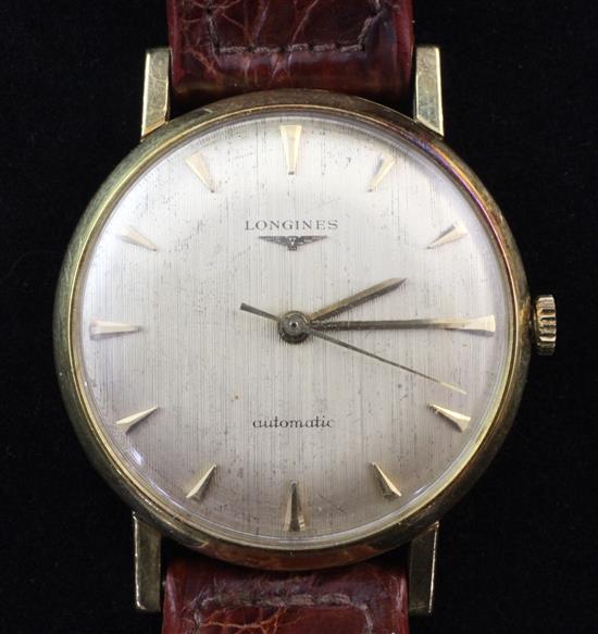 A gentlemans early 1960s 18ct gold Longines automatic wrist watch,